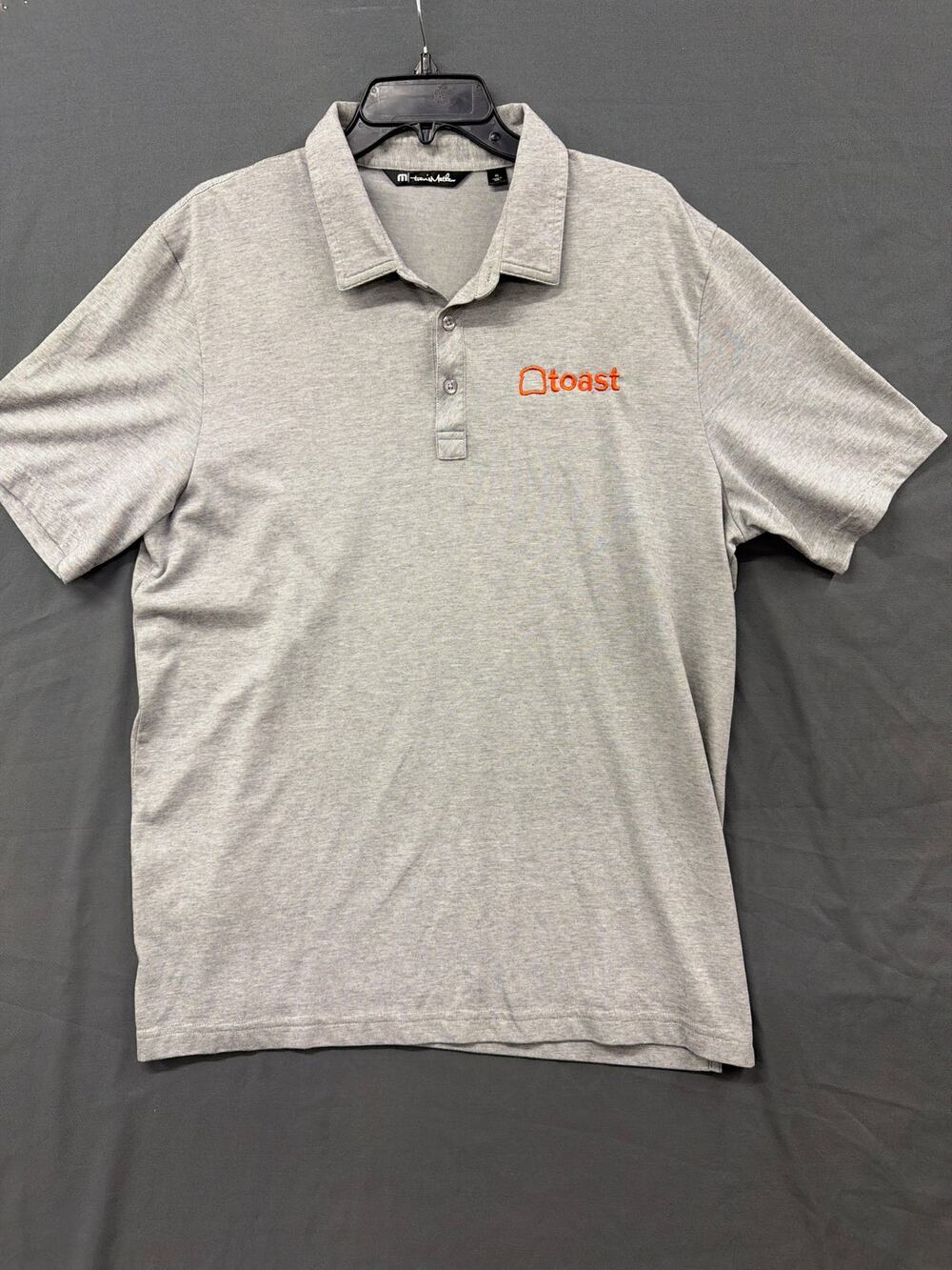 TravisMathew Polo Shirt Mens XL Gray Toast Logo Golf Performance Short Sleeve